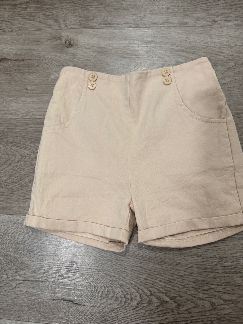 Harper High-Waist Cream Button-Accent Girl’s Shorts
